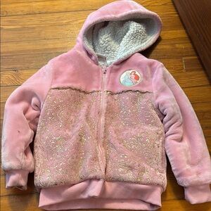 Pink Hooded Kids Jacket with Embroidered Design